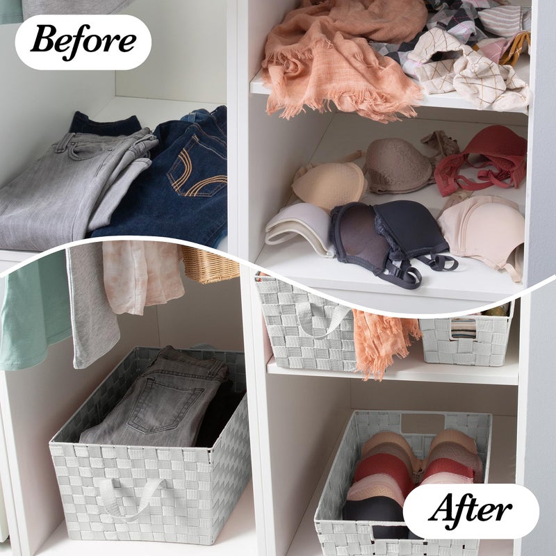 Simplify Large Shelf Woven Strap Tote | Decorative Storage Basket | Built in Handles | Organization | Closet | Bedroom | Bathroom | Nursery | Accessories | Toys | Gifts | 1 Pack | Heather Grey - Image 5